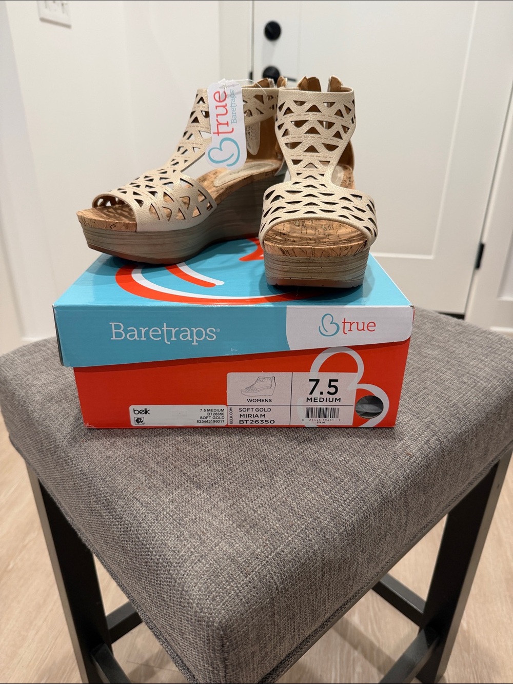 BareTraps Soft Gold Laser-Cut Wedge Sandals